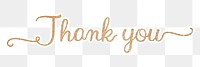 PNG thank you, gold glittery calligraphy, digital sticker with white outline in transparent background