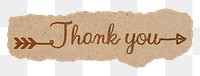 PNG thank you, gold glittery calligraphy on torn paper, transparent background