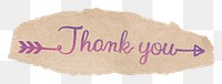 Thank you png word, ripped paper glittery calligraphy, transparent background