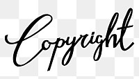 PNG copyright, minimal black calligraphy, digital sticker with white outline in transparent background