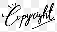 PNG copyright word, minimal black calligraphy, digital sticker with white outline in transparent background