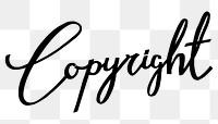 PNG copyright word, minimal black calligraphy, digital sticker with white outline in transparent background