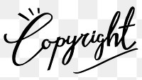 Copyright png word, minimal black calligraphy, digital sticker with white outline in transparent background