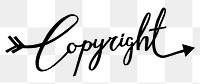 PNG copyright word, minimal black calligraphy, digital sticker with white outline in transparent background