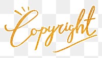 Copyright word png, gold glittery calligraphy, digital sticker with white outline in transparent background