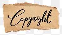 Copyright png word, ripped paper, simple black calligraphy on transparent background