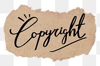 PNG copyright word, black calligraphy on torn paper, transparent background