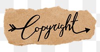 Copyright png word, black calligraphy on torn paper, transparent background