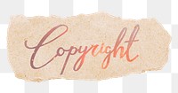 PNG copyright word, ripped paper, aesthetic sunset color calligraphy, transparent background