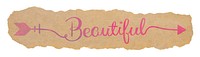 PNG beautiful word pink calligraphy, DIY torn paper design in transparent background