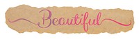 Beautiful word png, pink calligraphy, DIY torn paper design in transparent background