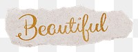 Beautiful png word, gold glittery calligraphy on torn paper, transparent background