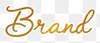 PNG branding, gold glittery calligraphy, digital sticker with white outline in transparent background