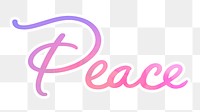 PNG peace word calligraphy, aesthetic pink text with white outline, transparent background
