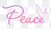 Peace png word calligraphy, aesthetic pink text with white outline, transparent background