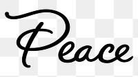 Peace png word, minimal black calligraphy, digital sticker with white outline in transparent background