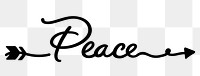 Peace png word, minimal black calligraphy, digital sticker with white outline in transparent background