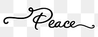 Peace word png, minimal black calligraphy, digital sticker with white outline in transparent background