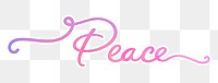 PNG peace word calligraphy, aesthetic pink text with white outline, transparent background