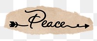 PNG peace word, torn paper, simple black calligraphy on transparent background