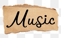PNG music word, torn paper, simple black calligraphy on transparent background