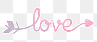 PNG love word, pastel pink calligraphy text in transparent background