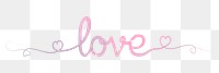 PNG love word, pastel pink calligraphy text in transparent background