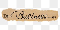 PNG business word, black calligraphy on torn paper, transparent background