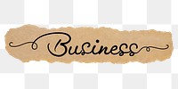 Business png word, black calligraphy on torn paper, transparent background