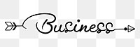 Business png word, minimal black calligraphy, digital sticker with white outline in transparent background