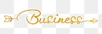 Business word png, gold glittery calligraphy, digital sticker with white outline in transparent background