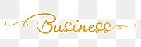 PNG business word, gold glittery calligraphy, digital sticker with white outline in transparent background