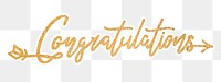 PNG congratulations word, gold glittery calligraphy, digital sticker with white outline in transparent background