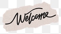 PNG welcome word, torn paper, simple black calligraphy on transparent background