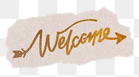 PNG welcome word, torn paper, gold glittery calligraphy on transparent background