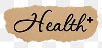 Health word png, black calligraphy on torn paper, transparent background