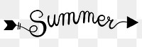 Summer word png, minimal black calligraphy, digital sticker with white outline in transparent background