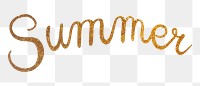 Summer png word, gold glittery calligraphy digital sticker in transparent background