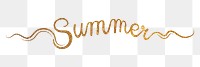 Summer png word, gold glittery calligraphy digital sticker in transparent background