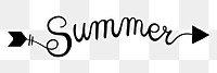 Summer png word, minimal black calligraphy, digital sticker with white outline in transparent background