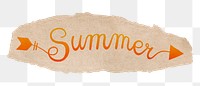 Summer png orange calligraphy, ripped paper, DIY collage element digital sticker