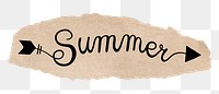 Summer word png, torn paper, simple black calligraphy on transparent background