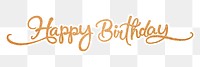 PNG happy birthday, gold glittery calligraphy, digital sticker with white outline in transparent background