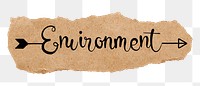 PNG environment word, black calligraphy on torn paper, transparent background