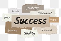 Success png word sticker typography, ripped paper, transparent background