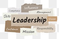 Leadership png word sticker typography, ripped paper, transparent background