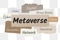 Metaverse png word sticker typography, ripped paper, transparent background