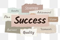 Success png word sticker typography, ripped paper, transparent background