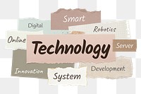 Technology png word sticker typography, ripped paper, transparent background