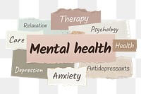 Mental health png word sticker typography, ripped paper, transparent background